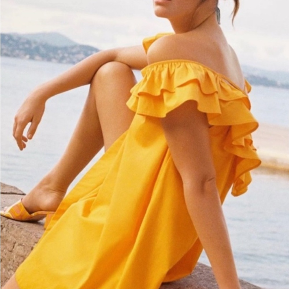 Anthropologie Yellow Ruffled Tiered Resort Sundress